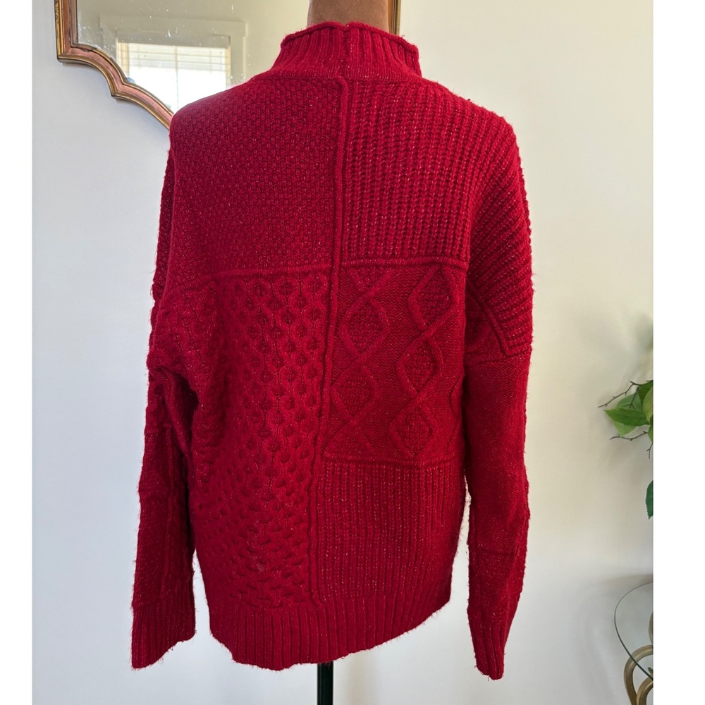 American Eagle Red Knit Patchwork Sweater Mock Ne… - image 2